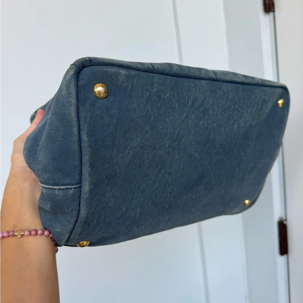 🛑 SOLD 🛑 Prada Blue Denim Canapa Tote Bag | Authentic Prada Logo Handbag COA - Picture 10 of 17